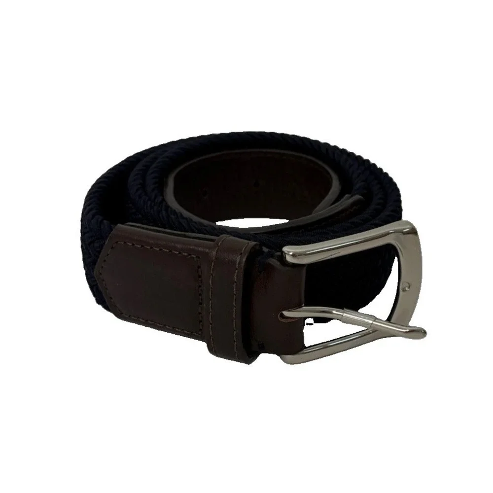 Holderness And Bourne Men 38 Brown Leather Navy Blue Fisher Braided Stretch Belt